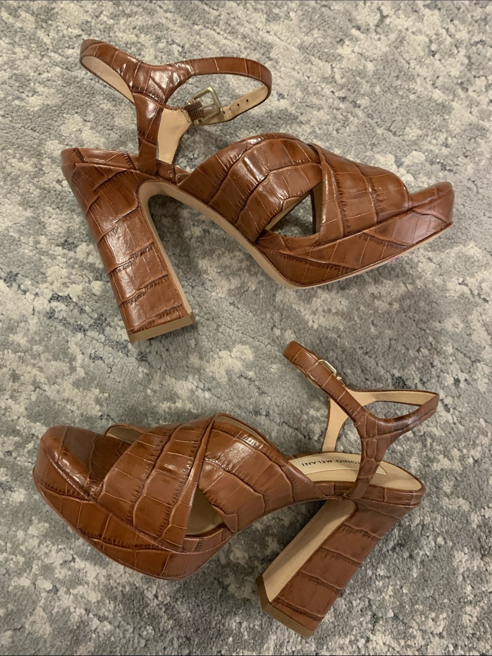 ANTONIO MELANI Brown Croc-Embossed Slingback Heels